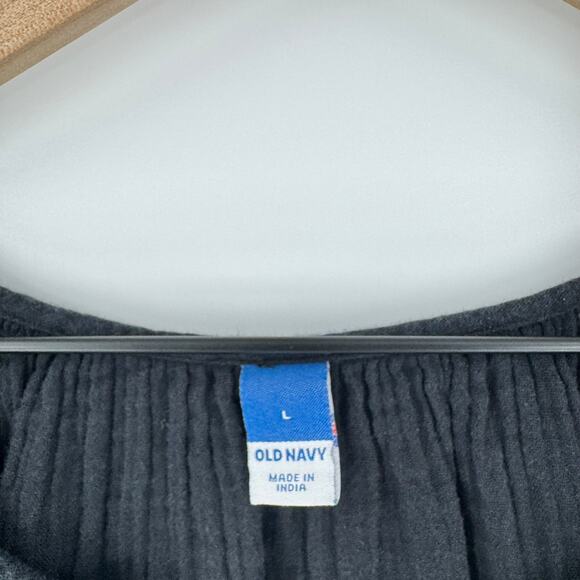 Old Navy Flutter Sleeve Cotton Blouse Black Embroidered Flowy Size L Large - Picture 5 of 8